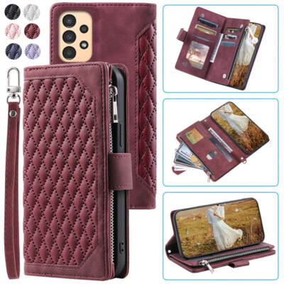 Luxury Rhombic Wallet Case,Leather Zipper Flip Card PhoneCase For Samsung A13 4G
