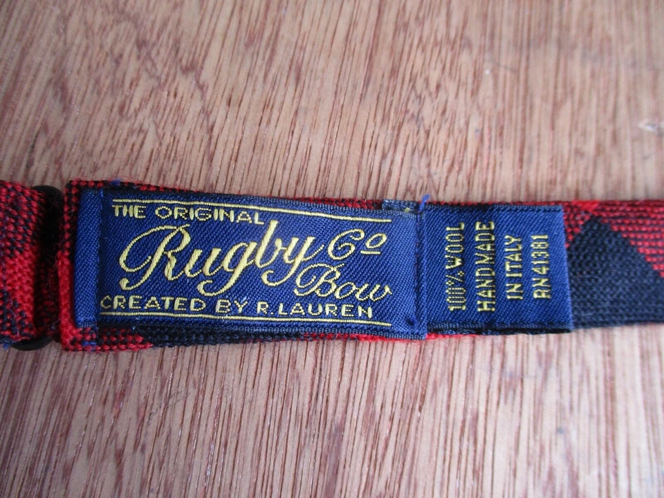 Ralph Lauren Rugby red black buffalo plaid handmade wool preppy bow neck tie - image 3 of 4