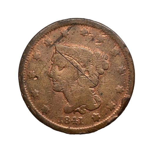Centavo grande cabeza libertad cabello trenzado 1841 - moneda de 1 centavo de cobre de EE. UU. - Imagen 1 de 4