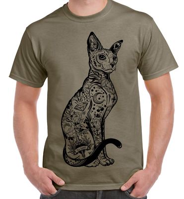 Katze mit Tattoos Hipster Large Print Herren T-Shirt