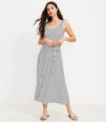 loft striped midi dress Loft Striped Cutout Back Midi Dress Size Large Cocoa Bliss Women's