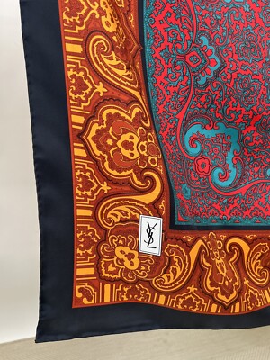 Vintage Authentic YSL Designer Silk Paisley Print 34