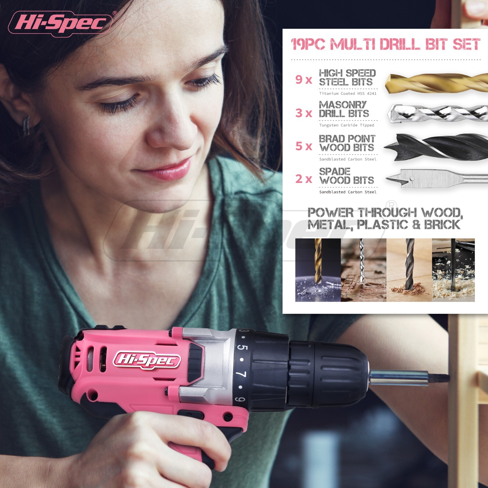 Hi-Spec 81pc Pink Drill Kit drill close up