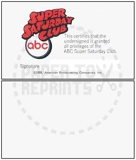 ABC SUPER SATURDAY CLUB MEMBERSHIP CARD - VINTAGE REPRINT