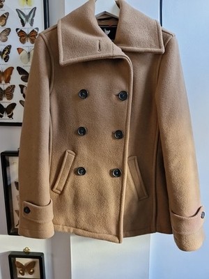 Womens John Partridge Camel Colour Wool Pea Coat Size 12 Made In England
