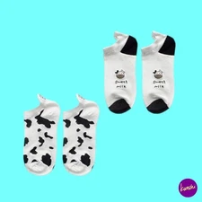 VALICLUD Women's Trainer Socks, Cow Print No Show 2-Pack, Black/White, UK 4-7