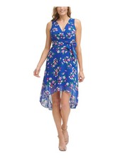 JESSICA HOWARD Womens Hi-Lo Dress Blue Sleeveless Self-tie Belt Petites 14P
