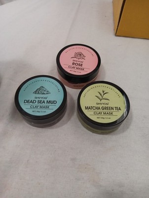 SHVYOG 3 Pcs Clay Facial Mask Set Rose,Matcha Green Tea, Dead Sea Mud 60g/ 2.1oz