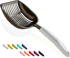 Cat Litter Scoop Non-Stick Metal Deep Shovel Long Handle Black Grey Large