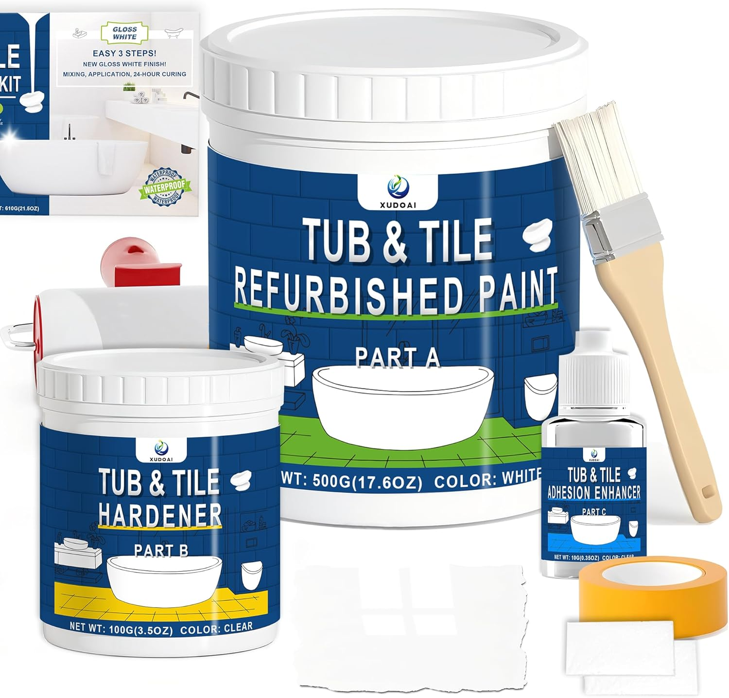 XUDOAI Bathtub Refinishing Kit Gloss White 21.5Oz Tub Paint Reglazing