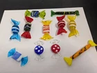 11 Pc Vintage Blown Art Glass Wrapped Candy Decorations  Murano Style