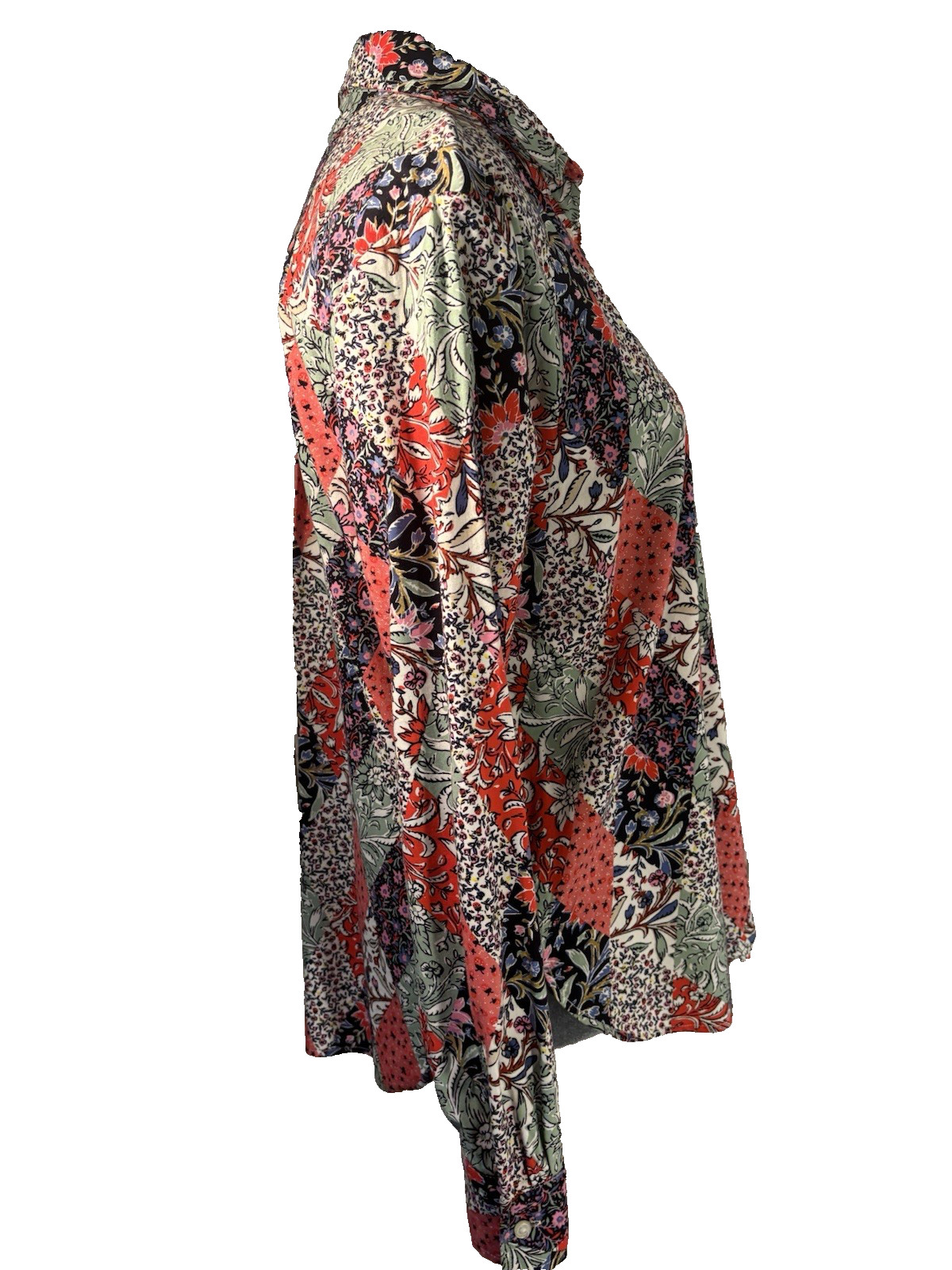 Loft Patchwork Print Bloom Top SZ S Button Up Shi… - image 6