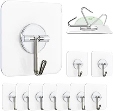 Adhesive Wall Hooks for Hanging, Clear Removable Ceiling 13 lb 