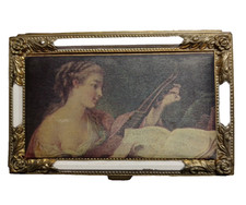 Vtg. Laurel Music Box Porcelain Footed Case Fabric Top Plays Tune Antique Style on The Hot Collector