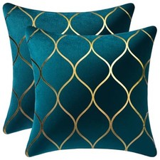 18x18 Inch Gold Velvet Throw Pillow Covers: 2 Pack 18" x 18" Pack of 2 Teal