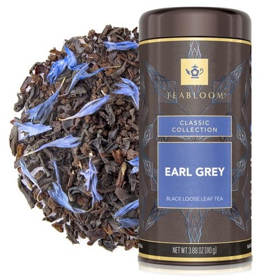 Earl Grey Loose Leaf Tea Classic Assam with Blue Cornflower 3.88 oz Can