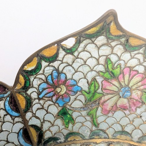 Piatto e supporto cinese Plique A Jour Cloisonne maglia smaltata floreale vintage 8,5" - Foto 8 di 11