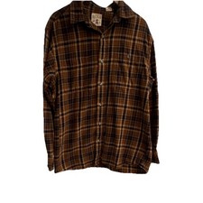 RedHead Men's Plaid Flannel Button-Up Shirt Brown Black Tan Cotton L
