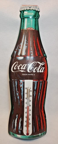 Vintage 16.5" Tin Coca-Cola Thermometer - Bottle, Taylor Instruments, 859 Coke
