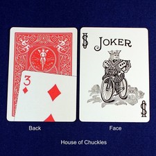 3 of Diamonds Overlapping Red Back, Bicycle Printed Gaff Card, Joker