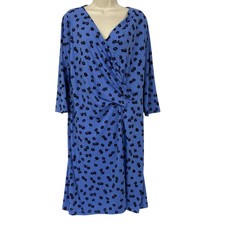 Talbots Petite Dress 1XP Blue Dark Floral Faux Wrap Midi Jersey Knit 1X Petite