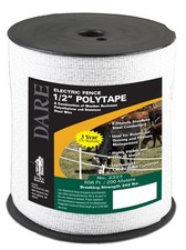 Electric Fence Tape,White Poly  5-Wire Stainless Steel,1/2 In.x656 Ft. - 2327