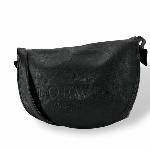 Loewe Heritage Vintage Shoulder Bag Leather Black Embossed Crossbody Purse Japan