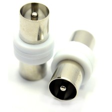 2 x TV Coaxial Cable Coupler or Gender Changer RF Male Plug to Male Pin Adapter