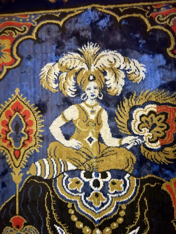 Vintage Very Unique 24” x 39” Tapestry Fancy Lady Being Fanned On Elephant - Image 2 of 4