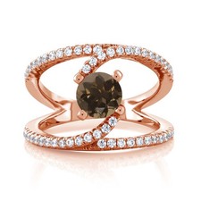 1.38 Ct Round Brown Smoky Quartz 18K Rose Gold Plated Silver Swirl Ring