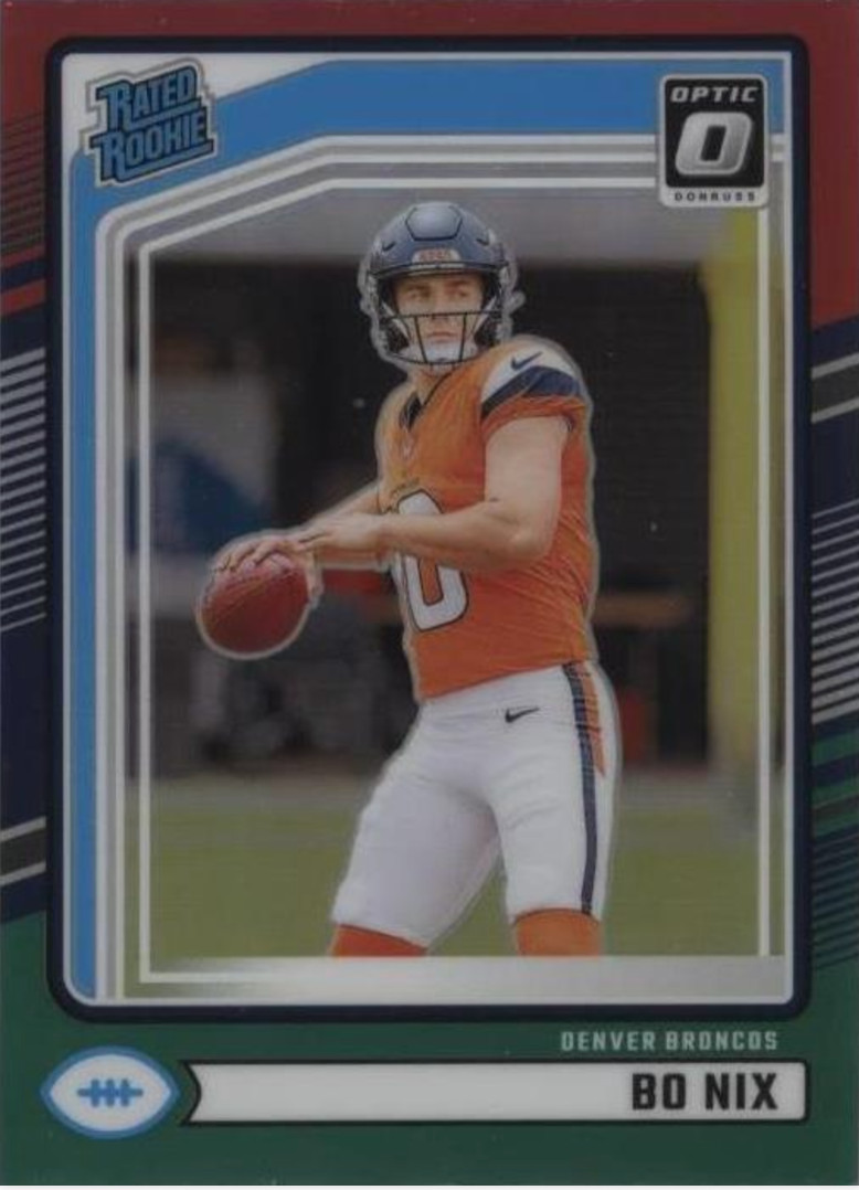 2024 Panini Donruss Rated Rookie Optic Preview Red & Green Prizm #369 Bo Nix RC