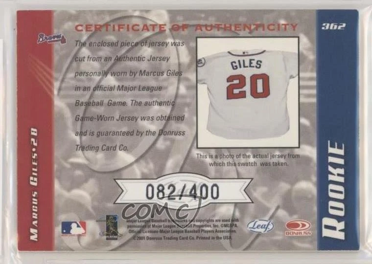 2001 Leaf Limited Rookie /400 Marcus Giles #362 - Image 2 of 2