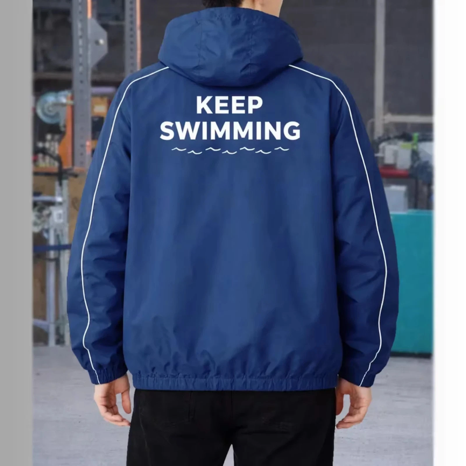Handmade Keep Swimming Hooded Jacket Blue Unisex Cotton Streetwear Jacket
Opens in a new window or t