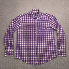 Hugo Boss Ronny Slim Fit Mens XL Purple Gingham Check Cotton Button Shirt