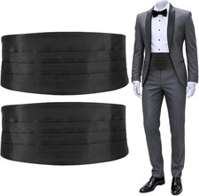 Men's Solid Color Cummerbund 2 Pack Satin Adjustable Cummerbund Formal Cumber...