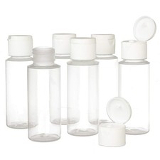 Set of 6 2oz Clear Plastic Empty Squeeze Bottles with White Disc Top Lid