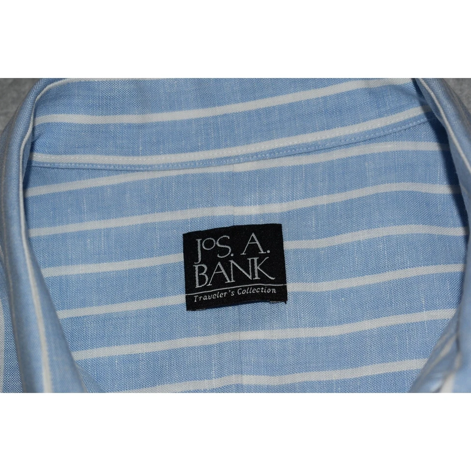 Camisa Jos A Bank LINO Hawaiana Para Hombre Talla XL Azul Rayas Manga Larga Foto 3 de 4