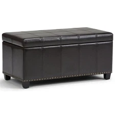 Simpli Home Amelia 34" Transitional Rectangle Ottoman Bench in Tanners Brown ...