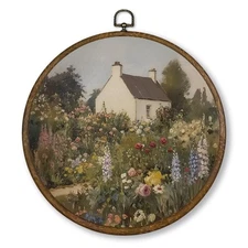 Qskjre French Country Wall Art Decor Vintage Cottage Floral Landscape Round W...