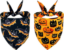 Reversible Halloween Dog Bandanas - 2 Pack Bat  Pumpkin Design X-Large 