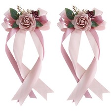 2 Packs Decorative Flowers for Wedding Car Mirror,14 Inch Wedding Car Door Handl