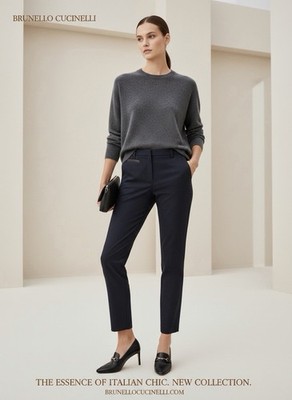 Brunello Cucinelli Monili Bead-Embellished Cropped Trouser Size 8 Dark Navy Blue