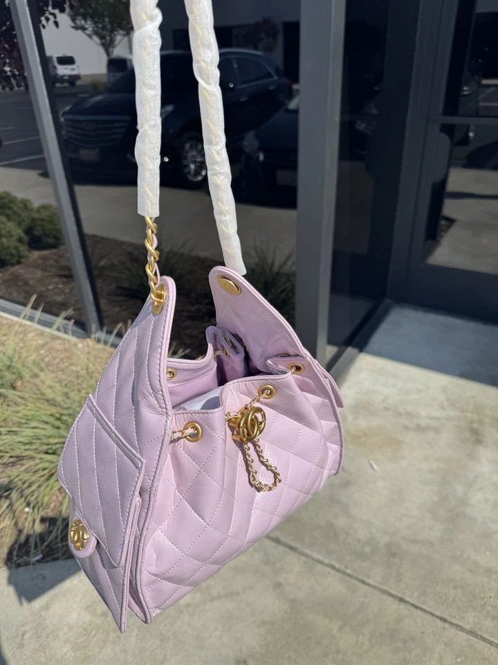 Quilted Pink Leather Chain Shoulder Bag - Image 3 of 3