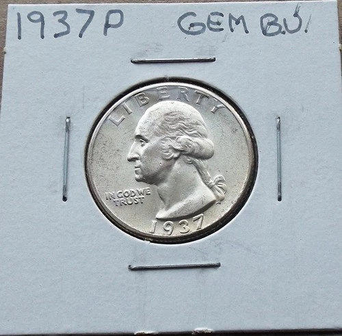 1937 P Washington Quarter - Gem BU -  90% Silver with light toning