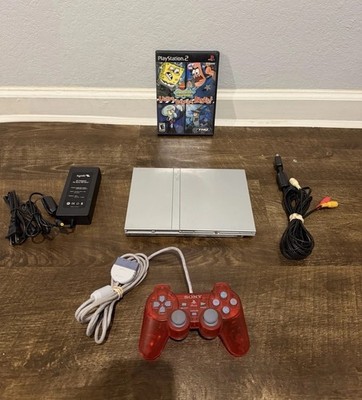 Sony PlayStation 2 Slim Silver SCPH-79001 Console PS2 BUNDLE W/ Cords + Game