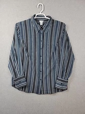 East 5th Blue White Striped LS Button Up Career Shirt Women's Plus Size 2X