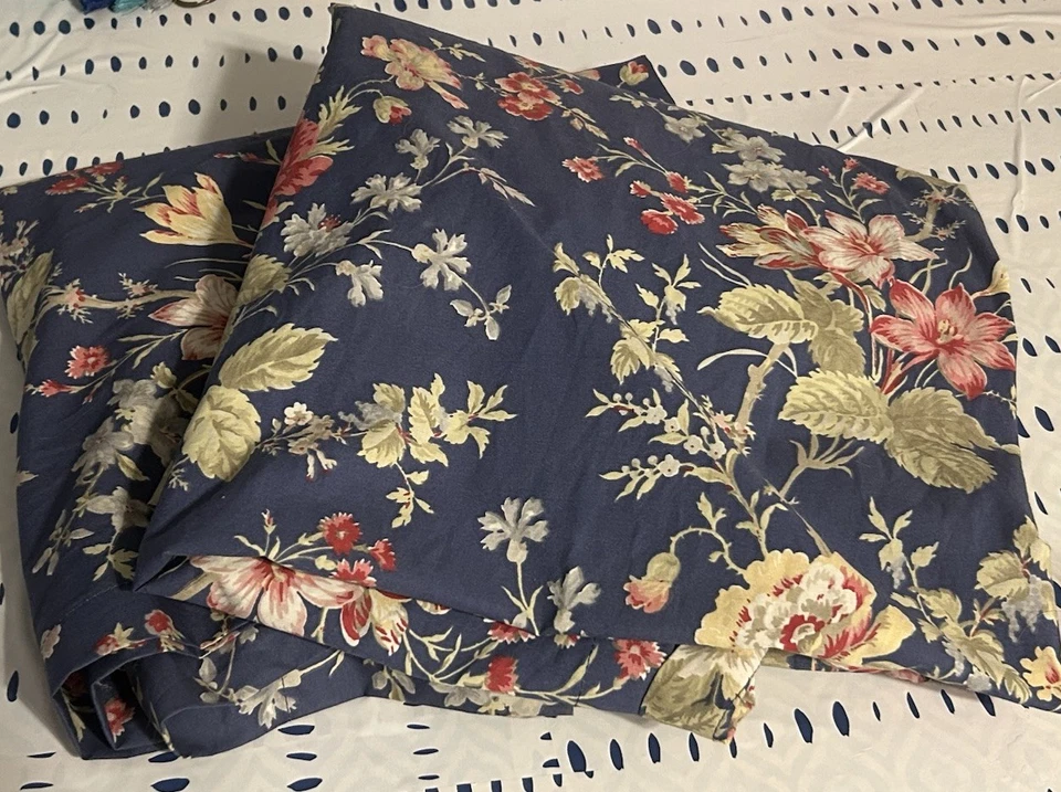 CHAPS Cape Cod Cottage Blue Rose Floral Window 2 PANELS Drapes - Image 3 of 4