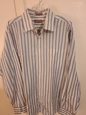 MICHAEL KORS Men's Blue Striped Button Up Dress Shirt Sz 17 x 36/37 long sl XL