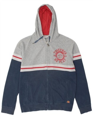 ELLESSE Herren Zip Hoodie Pullover XL Grau Colourblock Baumwolle BG11
