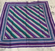Vintage Oscar De La Renta Multi Color Stripe Silk Scarf EUC Purple Teal